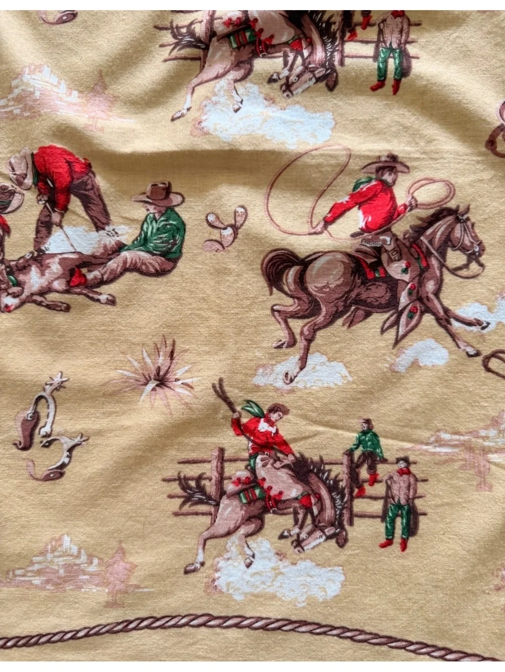 Vintage Ralph Lauren Yellow Cowboy Print Western Square Scarf 26